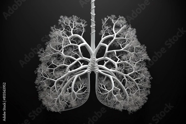 Obraz Black and white photo of human lungs with a tree-like structure.
