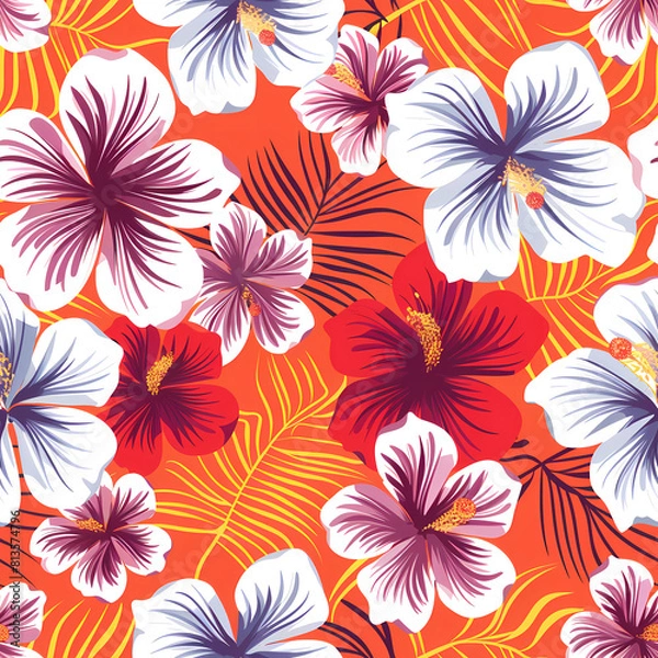 Fototapeta Floral seamless pattern design with hibiscus flowers for wallpaper and textiles
