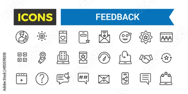 Fototapeta Feedback Outline Icon Collection. Web and UI icons set.