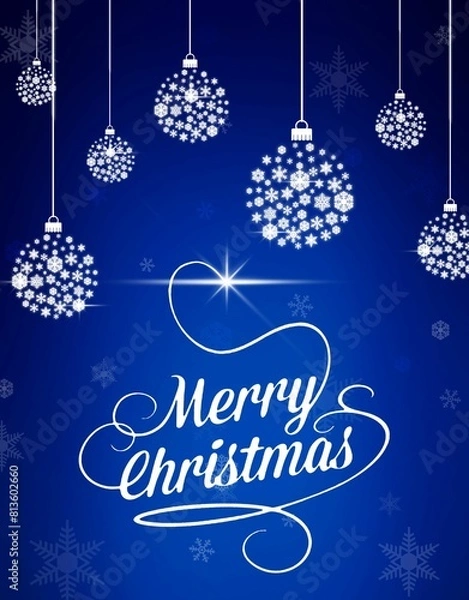 Fototapeta Digital render of a beautiful blue Christmas greetings background with ornaments