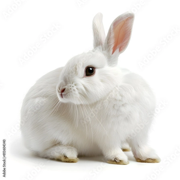 Obraz Cute white rabbit isolated on White background
