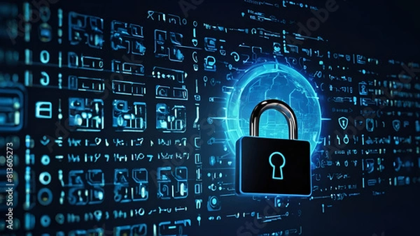 Fototapeta a padlock with a blue background with a blue background Securing the Cyber World with Digital Safety