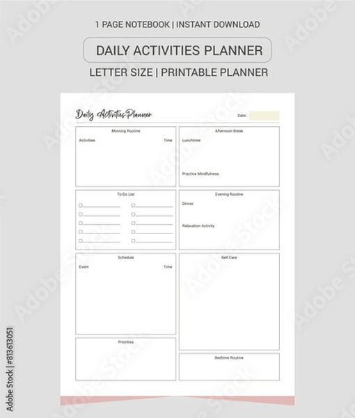 Obraz Daily Activities Planner Notes | Daily Activities Planner Notebook |Daily Activities Planner Workbook | Daily Activities Planner Log Book | Notebook Printable Planner | Letter Size