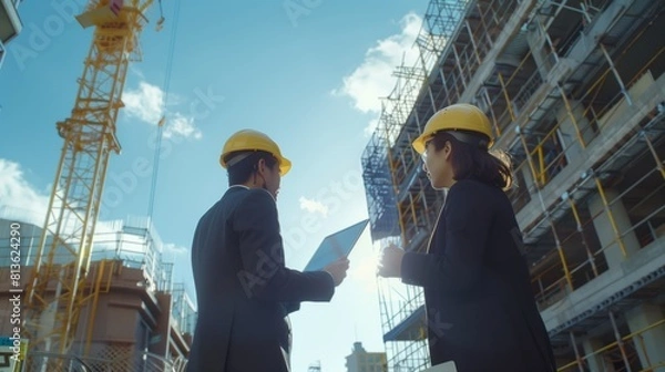 Obraz 建築現場を視察する建築会社の社員
