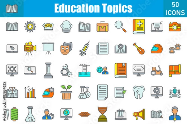 Fototapeta Education Topics Icons Set.Web and mobile icons.Vector illustration