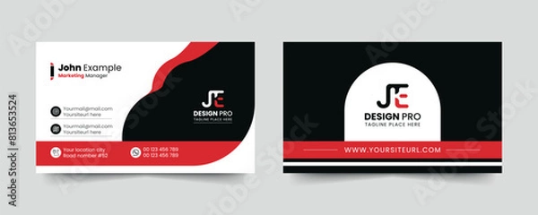 Fototapeta Red modern and creative business card template. Simple clean visiting card design. Luxury and elegant visit card layout. Easy editable business for design with vector illustration.