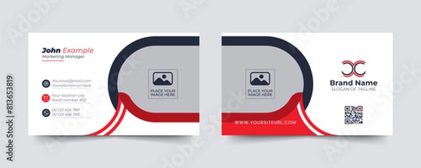 Fototapeta Red modern and creative business card template. Simple clean visiting card design. Luxury and elegant visit card layout. Easy editable business for design with vector illustration.