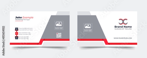 Fototapeta Red modern and creative business card template. Simple clean visiting card design. Luxury and elegant visit card layout. Easy editable business for design with vector illustration.