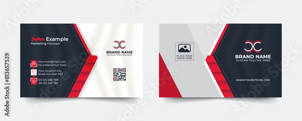 Fototapeta Red modern and creative business card template. Simple clean visiting card design. Luxury and elegant visit card layout. Easy editable business for design with vector illustration.