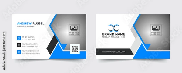 Fototapeta Blue modern and creative business card template. Simple clean visiting card design. Luxury and elegant visit card layout. Easy editable business for design with vector illustration.