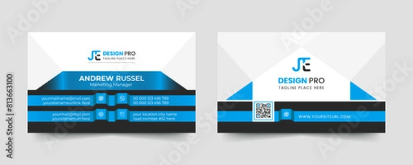Fototapeta Blue modern and creative business card template. Simple clean visiting card design. Luxury and elegant visit card layout. Easy editable business for design with vector illustration.