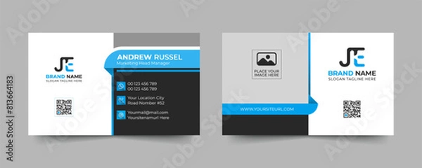 Fototapeta Blue modern and creative business card template. Simple clean visiting card design. Luxury and elegant visit card layout. Easy editable business for design with vector illustration.