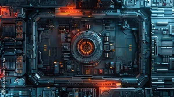 Fototapeta hacked top view Breached security Scifi tone Complementary Color Scheme