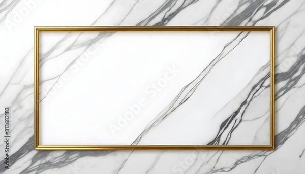 Fototapeta A gold frame hanging on a marble wall, creating a luxurious and elegant look
