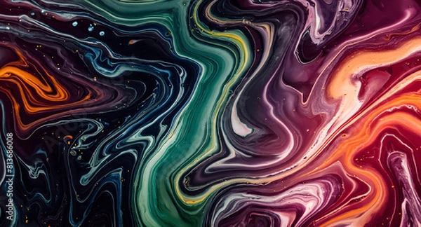 Fototapeta Dynamic Swirls of Vivid Acrylic Liquid Paint Textures: Bold Hues and Emotional Abstract an artwork created with generative AI tools
