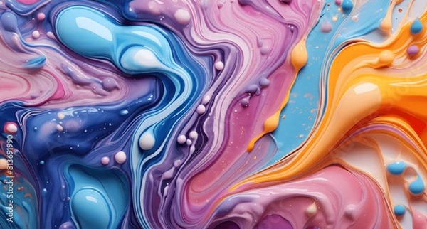 Fototapeta Dynamic Swirls of Vivid Acrylic Liquid Paint Textures: Bold Hues and Emotional Abstract an artwork created with generative AI tools