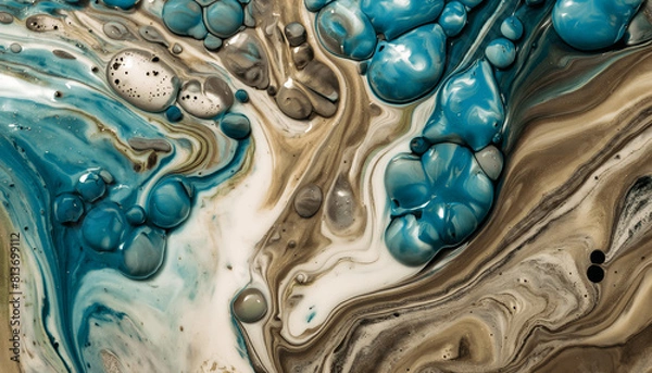 Fototapeta Dynamic Swirls of Vivid Acrylic Liquid Paint Textures: Bold Hues and Emotional Abstract an artwork created with generative AI tools