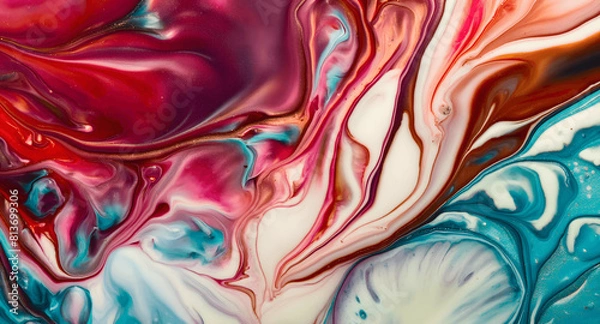 Fototapeta Dynamic Swirls of Vivid Acrylic Liquid Paint Textures: Bold Hues and Emotional Abstract an artwork created with generative AI tools