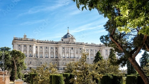 Obraz View of the emblematic royal palace of Madrid and the Sabatini gardens that are in front of one of its facades