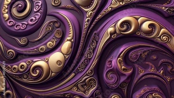 Fototapeta 3d paisley abstract pattern background mixed with purple and gold