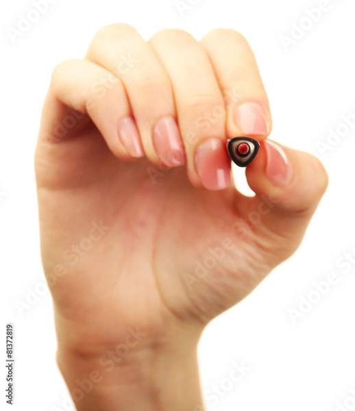 Fototapeta Female hand with marker isolated on white