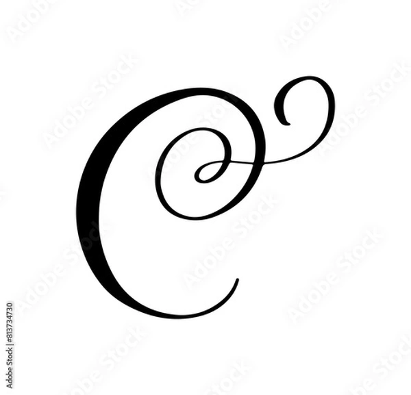 Fototapeta Vector calligraphy hand drawn letter C logo. Script font. Handwritten brush style