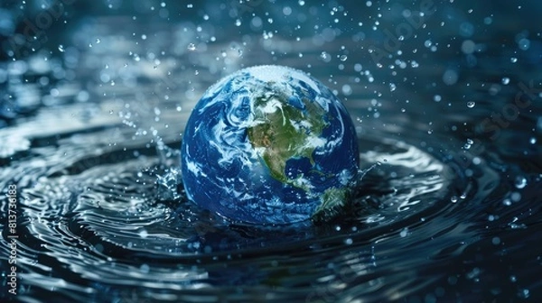Fototapeta the globe falls into the water. selective focus