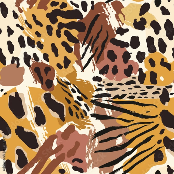 Fototapeta Colorful seamless abstract pattern with hand drawn animal skin motifs. Set of vector colorful seamless abstract pattern wiColorful seamless abstract pattern with hand drawn flower.