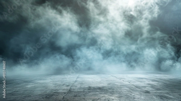 Fototapeta A magical world of Smokey background with concrete floor