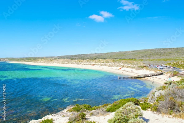 Fototapeta View on tropical beach and ocean in sunny day