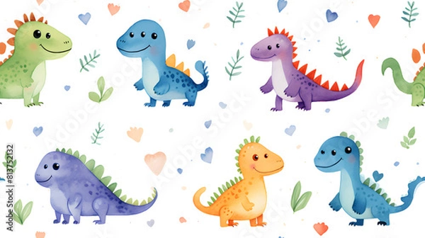 Fototapeta watercolor nursery style dinosaur clip art pattern abstract graphic poster background