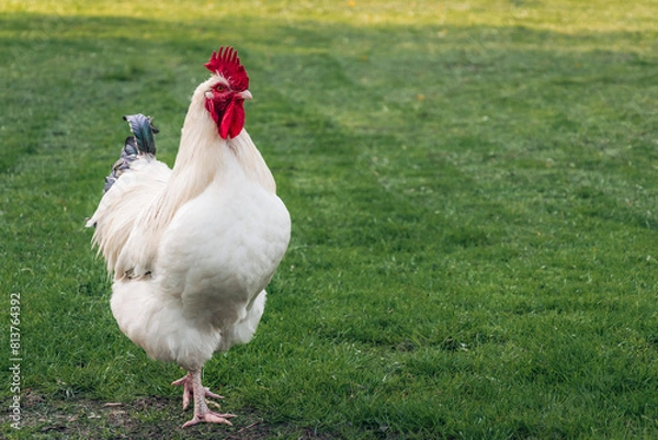 Obraz White rooster on a grassy background
