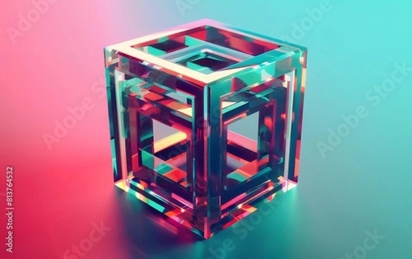 Fototapeta Abstract 3d render, cube shape, geometric design. Very beautiful 3D Illustration