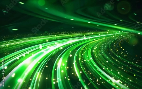Fototapeta Green Light Trails, Long Time Exposure Motion Blur Effect. Very beautiful Vector Illustration