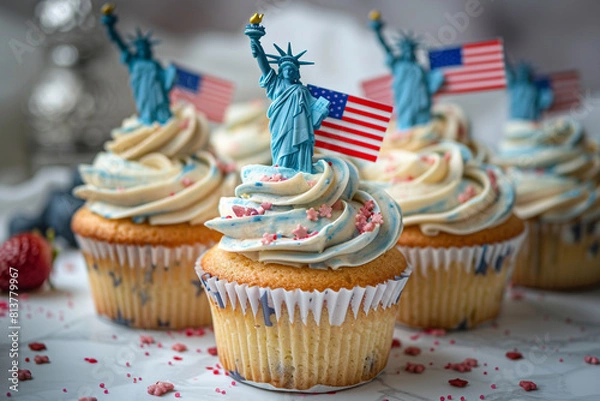 Obraz cupcake with candles and USA flags