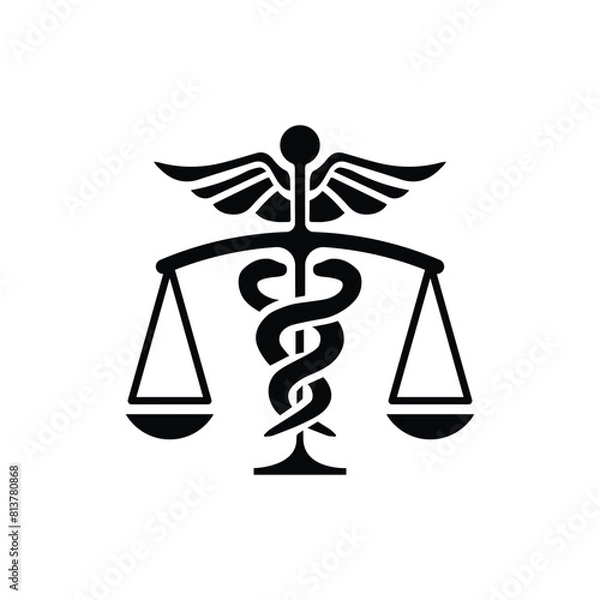 Fototapeta Combination of Caduceus or snake medical symbol with scale the justice symbol