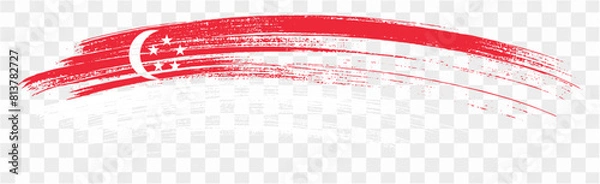 Fototapeta Singapore flag brush paint textured isolated  on png or transparent background. vector illustration