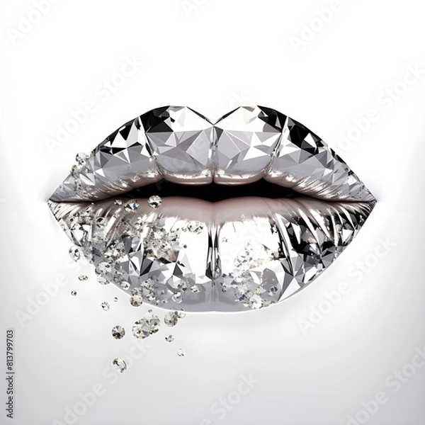 Fototapeta Chrome glossy lips on isolated transparent background