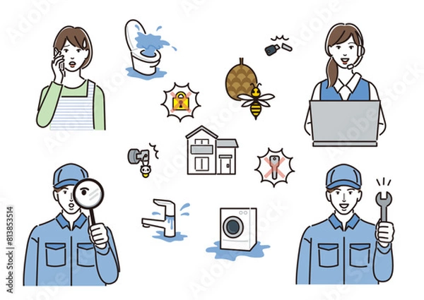 Fototapeta 暮らしのトラブルに関するイラストセット