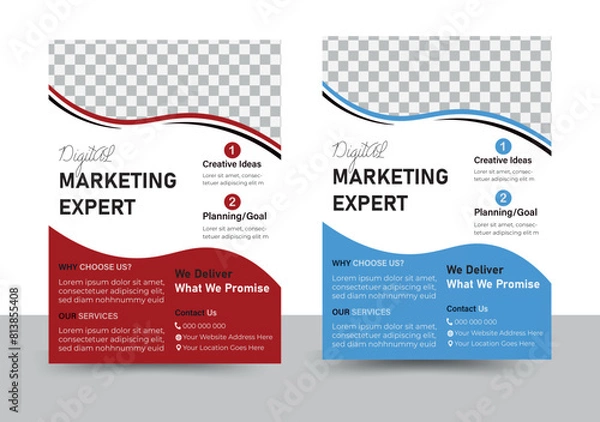 Obraz Business flyer, brochure design, magazine or flier mockup in blue,red & black colors,flyer in A4 size.	