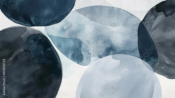 Fototapeta Watercolor abstract shapes in sage gray and brown, with a simple minimalist design