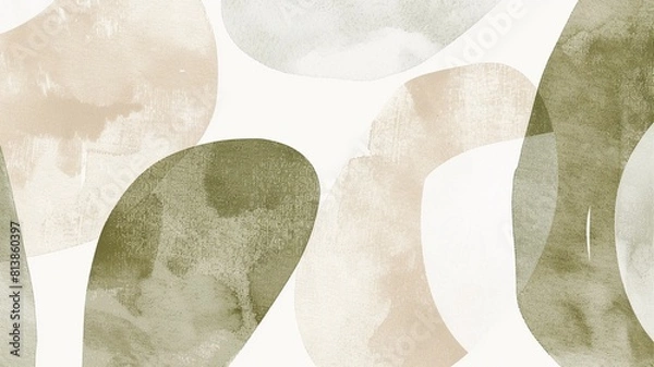 Fototapeta Watercolor abstract shapes in sage green and brown with a simple minimalist design