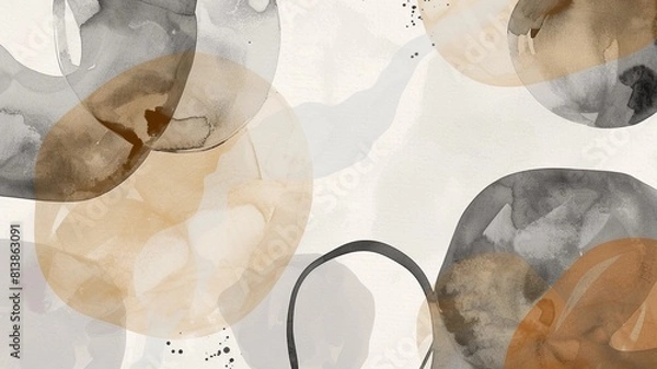 Fototapeta Watercolor abstract shapes in sage gray and brown, with a simple minimalist design