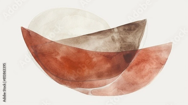 Fototapeta Watercolor abstract shapes in red and brown, with a simple minimalist design