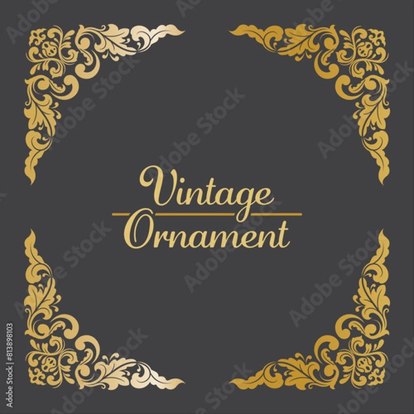Obraz Golden Vintage frame Ornament in square Size. Golden Border ornament. Suitable for wedding invitation card, luxury name tag and label.