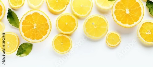 Fototapeta A vibrant refreshing copy space image featuring juicy lemon slices set against a clean white background