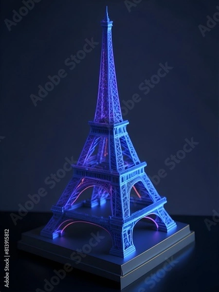 Fototapeta Epic 3D Model of the Eiffel Tower with Holographic Design and Glowing Lights