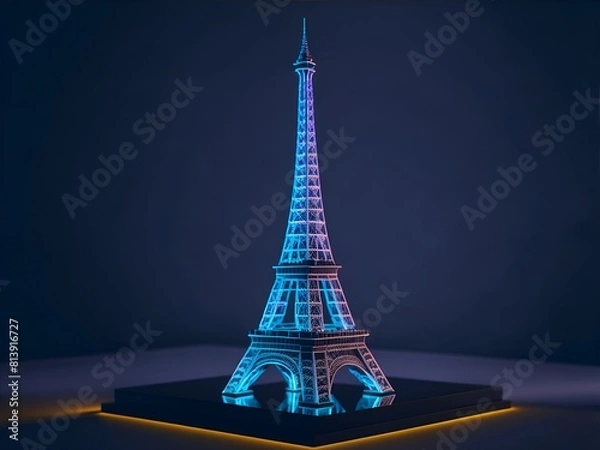 Fototapeta Epic 3D Model of the Eiffel Tower with Holographic Design and Glowing Lights