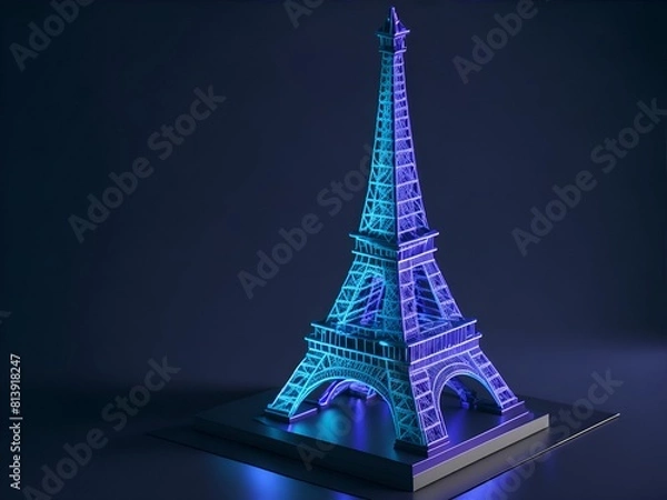 Fototapeta Epic 3D Model of the Eiffel Tower with Holographic Design and Glowing Lights