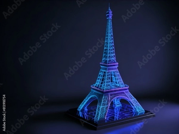 Fototapeta Epic 3D Model of the Eiffel Tower with Holographic Design and Glowing Lights